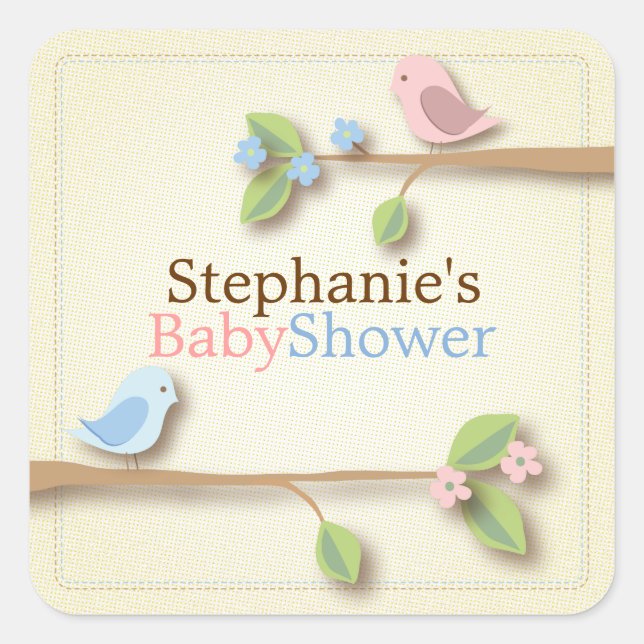 Sweet Birdie Twin Boy Girl Baby Shower Sticker (Front)
