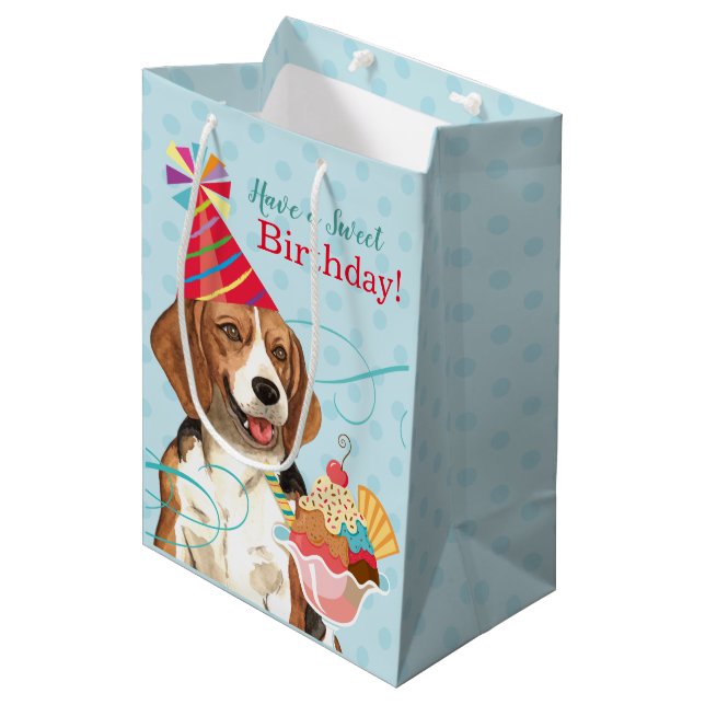 Sweet Birthday Beagle Medium Gift Bag (Front Angled)