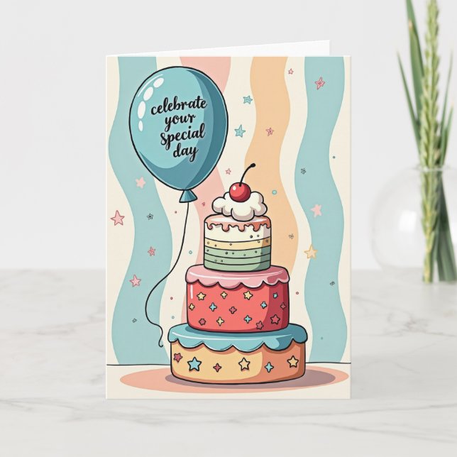 Sweet Birthday Cake Balloon Card (Front)