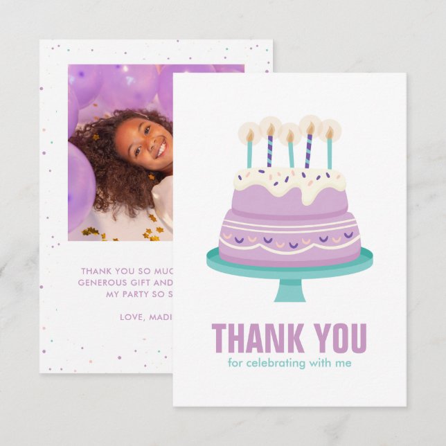 Sweet Birthday Cake Kids Party Thank You Card (Front/Back)
