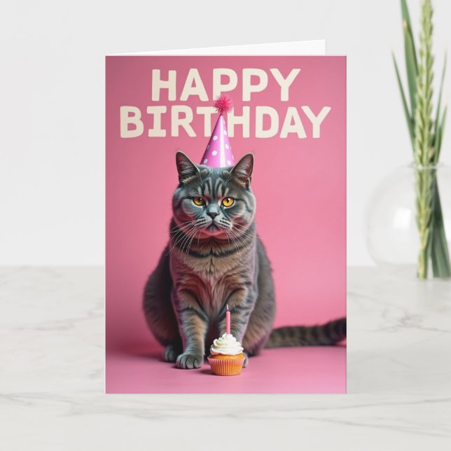 Sweet Birthday Cat Portrait Card (Front)