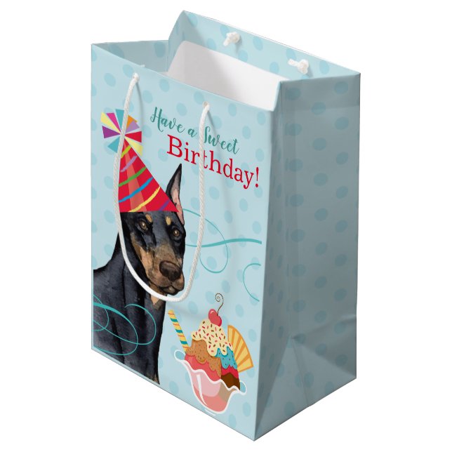 Sweet Birthday Doberman Medium Gift Bag (Front Angled)