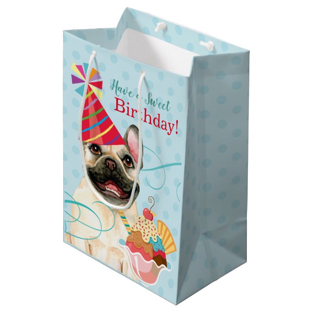 Sweet Birthday French Bulldog Medium Gift Bag (Front Angled)