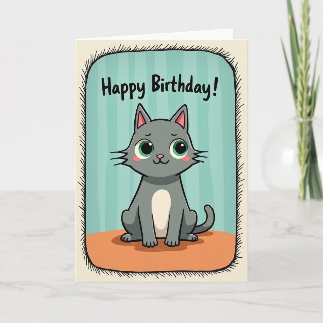 Sweet Birthday Grey Cat Card (Front)