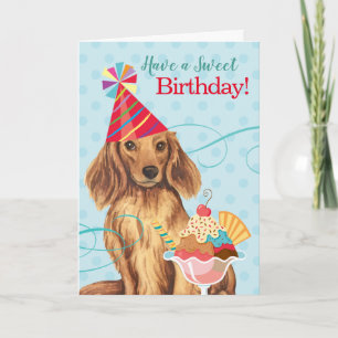 Sweet Birthday Longhaired Dachshund Card