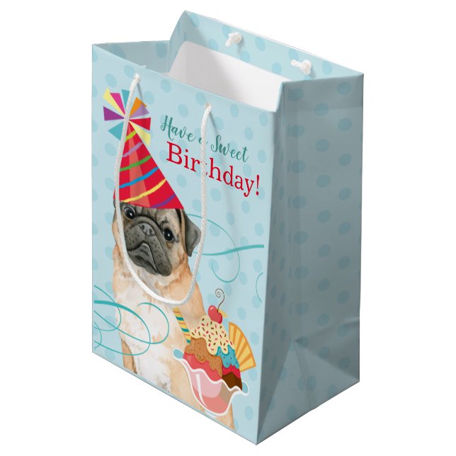 Sweet Birthday Pug Medium Gift Bag (Front Angled)