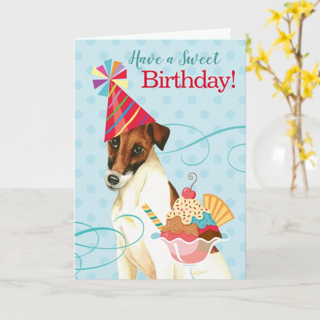 Sweet Birthday Smooth Fox Terrier Card (Yellow Flower)
