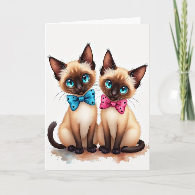 Sweet Birthday Stylized Kittens Card (Front)