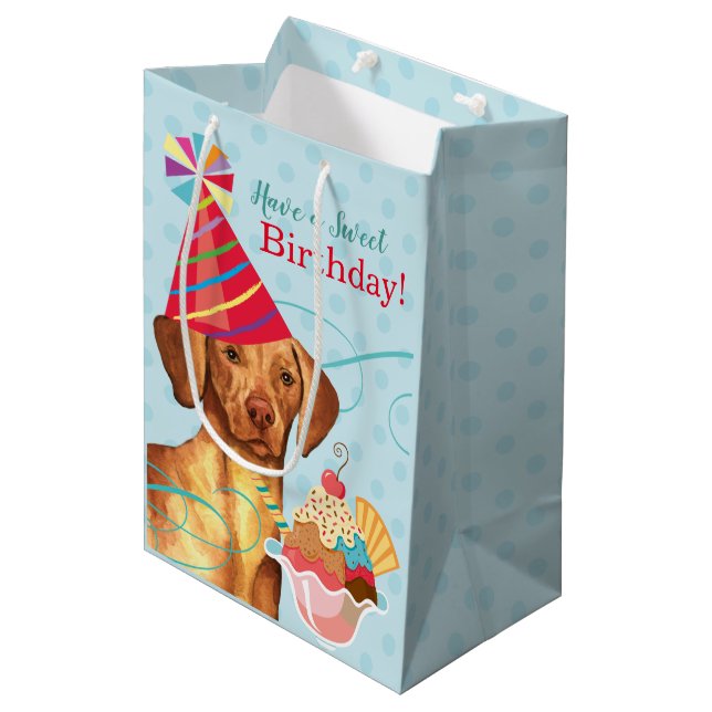 Sweet Birthday Vizsla Medium Gift Bag (Front Angled)