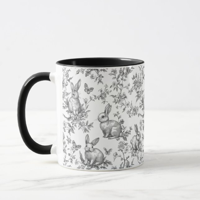 Sweet Black Bunny Rabbits French Toile Mug (Left)