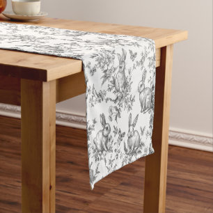 Sweet Black Bunny Rabbits French Toile Short Table Runner
