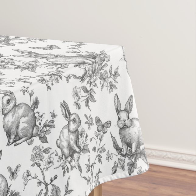 Sweet Black Bunny Rabbits French Toile Tablecloth (In Situ)
