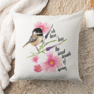 Sweet Black Capped Chickadee Saying Watercolor Art Throw Pillow