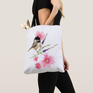 Sweet Black Capped Chickadee Watercolor Artwork Tote Bag