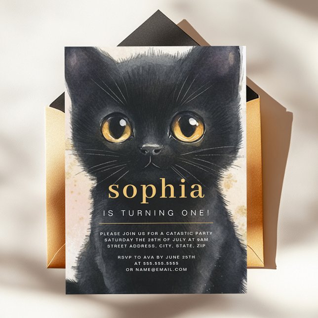 Sweet Black Cat First Birthday Party   Invitation (Creator Uploaded)