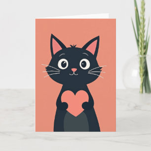 Sweet Black Cat Heart Card