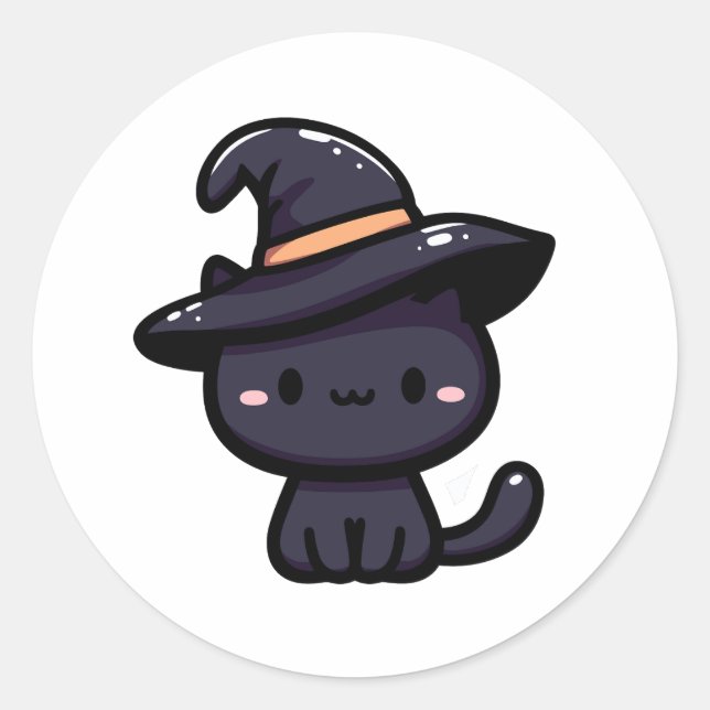 Sweet black cat with witch cap classic round sticker (Front)
