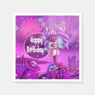 Sweet Black Fairy Birthday Napkin
