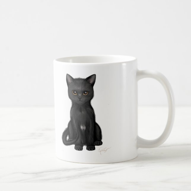 Sweet Black Kitty Cat with Bright Golden Eyes Coffee Mug (Right)