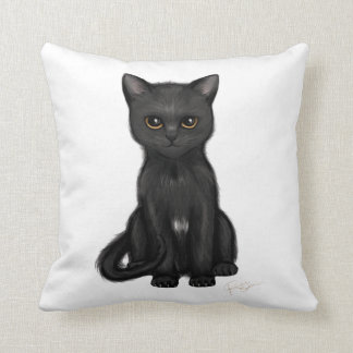 Sweet Black Kitty Cat with Bright Golden Eyes Throw Pillow