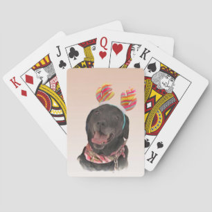 Sweet Black Labrador Retriever Dog Playing Cards