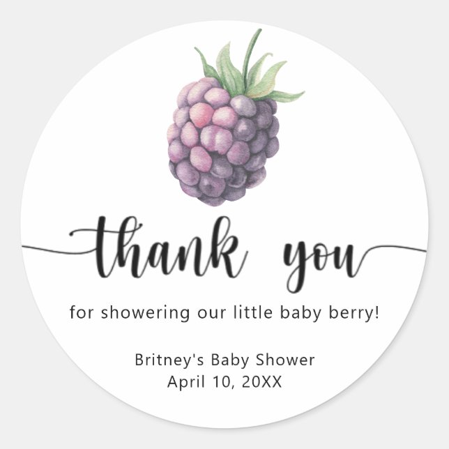 Sweet blackberry - thank you classic round sticker (Front)