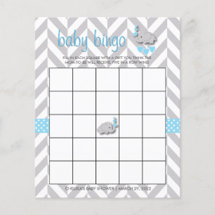Sweet Blue and Grey Elephant Baby Shower Bingo