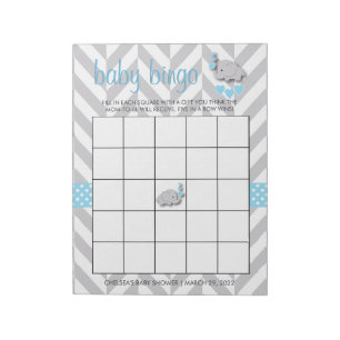 Sweet Blue and Grey Elephant Baby Shower Bingo Notepad