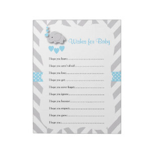 Sweet Blue and Grey Elephant Baby Shower - Wishes Notepad