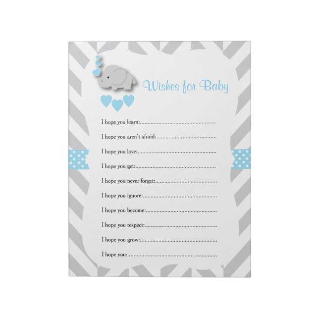 Sweet Blue and Grey Elephant Baby Shower - Wishes Notepad (Rotated)