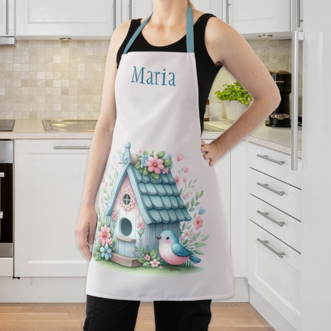 Sweet Blue and Pink Birdhouse Personalized Apron (Sweet Blue and Pink Birdhouse Personalized Apron
)