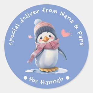 Sweet Blue Baby Penguin Étiquette de Noël pour enf