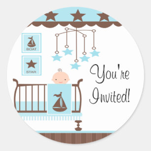 Sweet Blue Baby Room You're InvitedSticker Classic Round Sticker