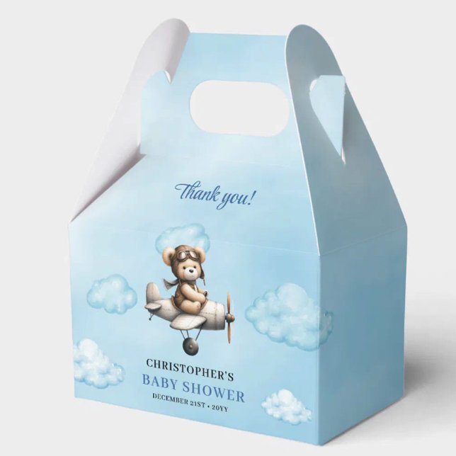 Sweet Blue Brown Teddy Bear Pilot Baby Shower Box (Sweet Blue Brown Teddy Bear Pilot Baby Shower Favor Box

)