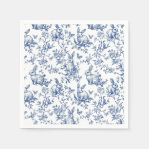 Sweet Blue Bunny Rabbits French Toile Paper Napkin