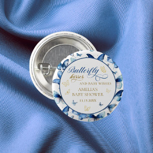 Sweet Blue Butterfly Kisses Baby Shower Party 1 Inch Round Button
