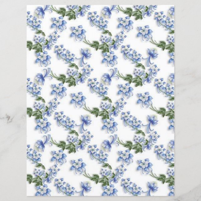 Sweet Blue Columbines Flowers Scrapbook Paper (Front)