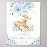 Sweet Blue Floral Baby Deer Fawn Boy Baby Shower