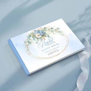 Sweet Blue Gold Floral Bridal Shower Guest Book