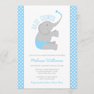 Sweet Blue Grey Elephant Baby Shower Invitations