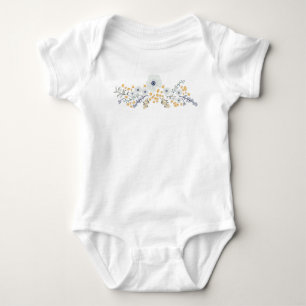 Sweet Blue Grey Yellow Botanical Flowers Baby Bodysuit