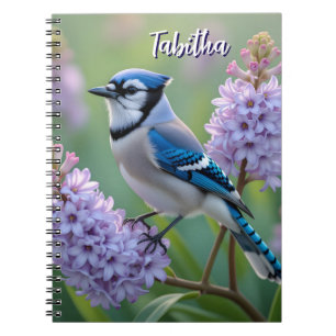 Sweet Blue Jay on Lilacs Personalized Notebook