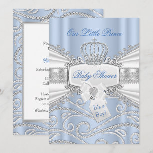 Sweet blue Little Prince Boy Baby Shower Invitation