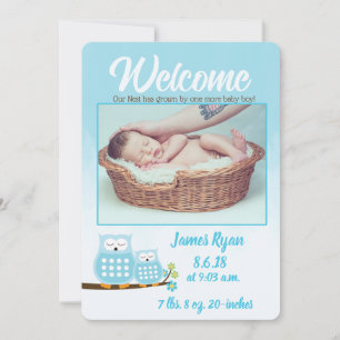 Sweet Blue Owls Baby Boy Photo Faire-part de naiss
