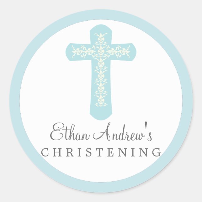 Sweet Blue Religious Celebration Cross Classic Round Sticker (Front)