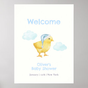Sweet Blue Sky Cloud Chicken Baby Shower Welcome Poster