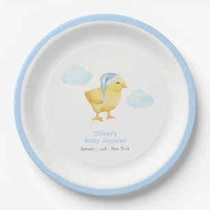 Sweet Blue Sky Cloud Little Chicken Baby Shower Paper Plate