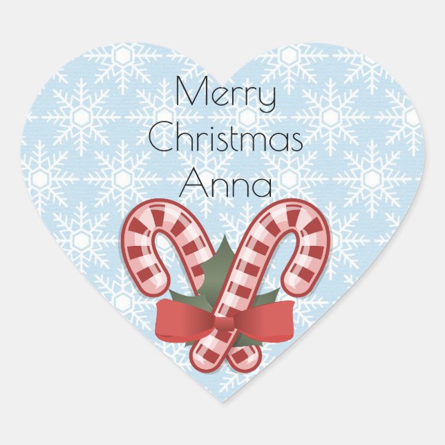 Sweet Blue Snowflake, Red Candy Stick Heart Sticker (Front)