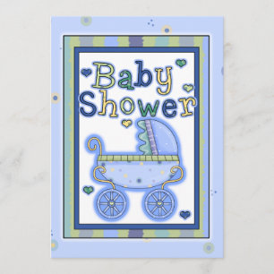 Sweet Blue Stroller Baby Boy Shower Invitation