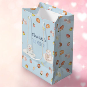Sweet blue watercolor desserts kids birthday  medium gift bag